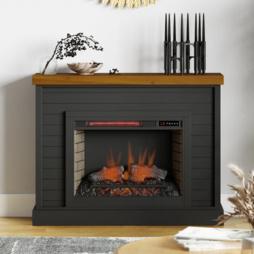 Washington 48 Inch Fireplace With Mantel, Black And Whiskey Finish Up To 40 Powder Coated Electric Black 400 Coastal,Farmhouse,Nautical Poplar Yes Insert Solid Wood Electric