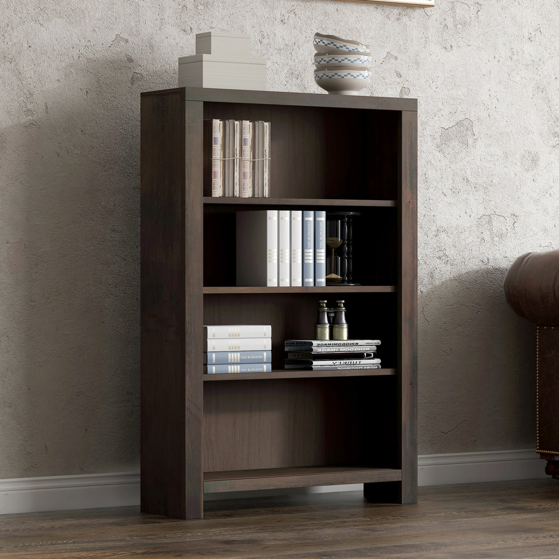 Joshua Creek 48 Inch High 4 Shelf Bookcase, No Assembly Required, Barnwood Finish 3 Brown Brown Office Closed Back Rustic,Transitional Alder Solid Wood
