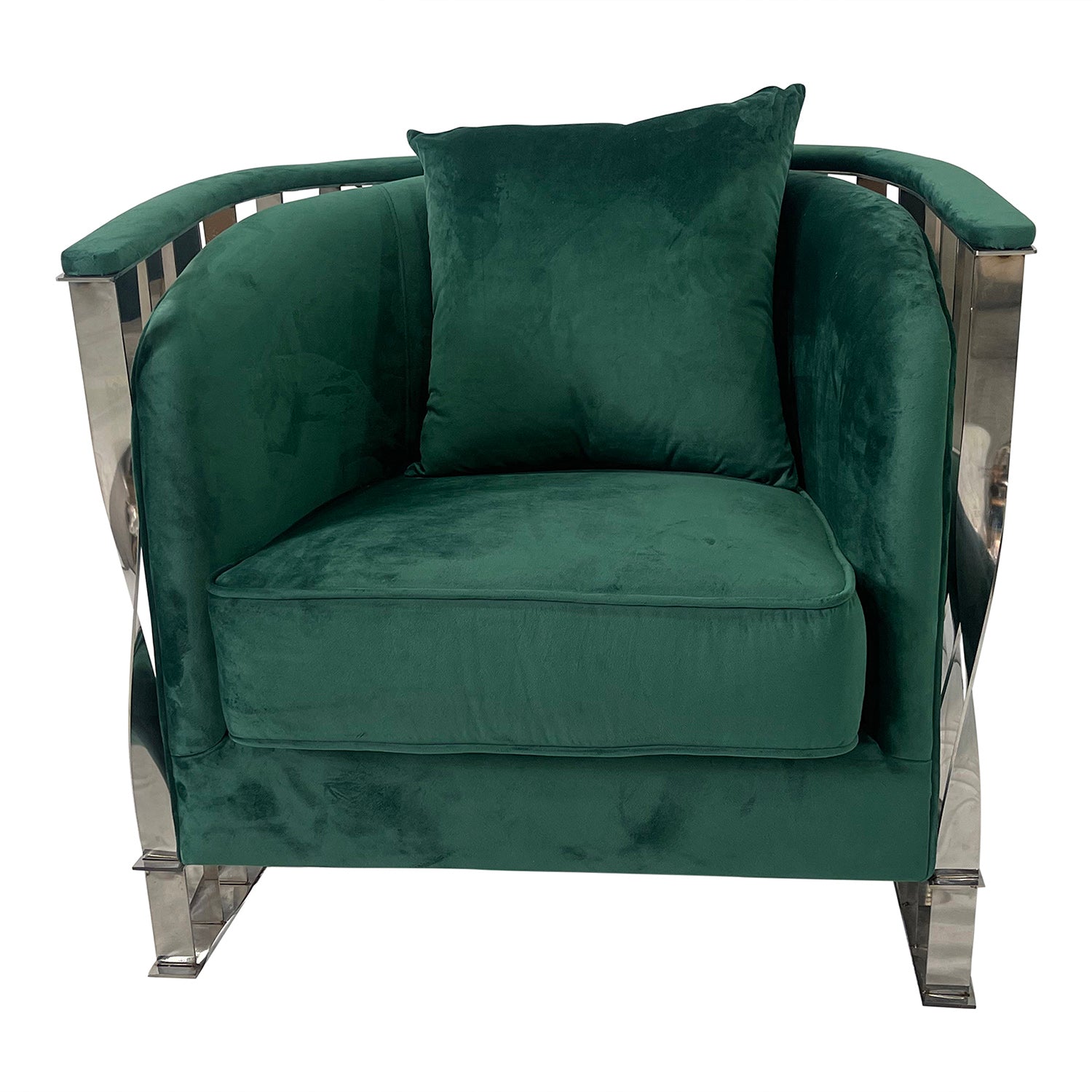Green And Silver Sofa Chair Green Stainless Steel Velvet