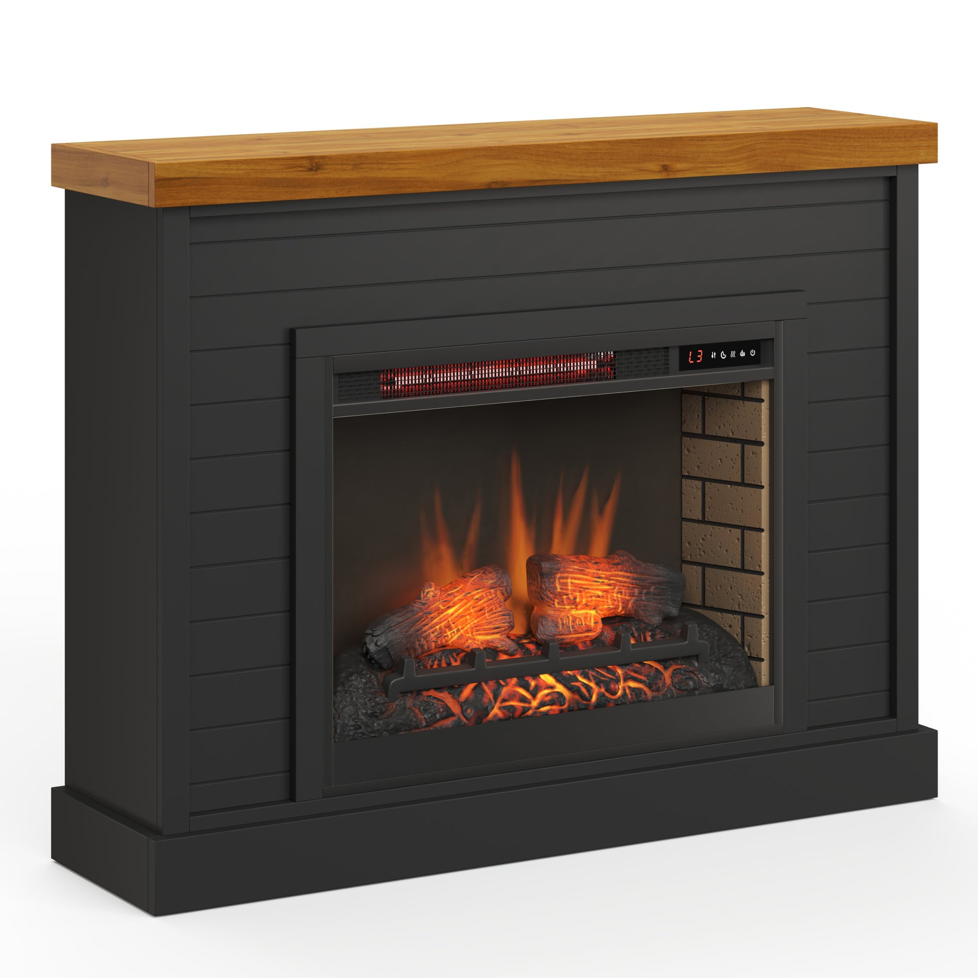 Washington 48 Inch Fireplace With Mantel, Black And Whiskey Finish Up To 40 Powder Coated Electric Black 400 Coastal,Farmhouse,Nautical Poplar Yes Insert Solid Wood Electric