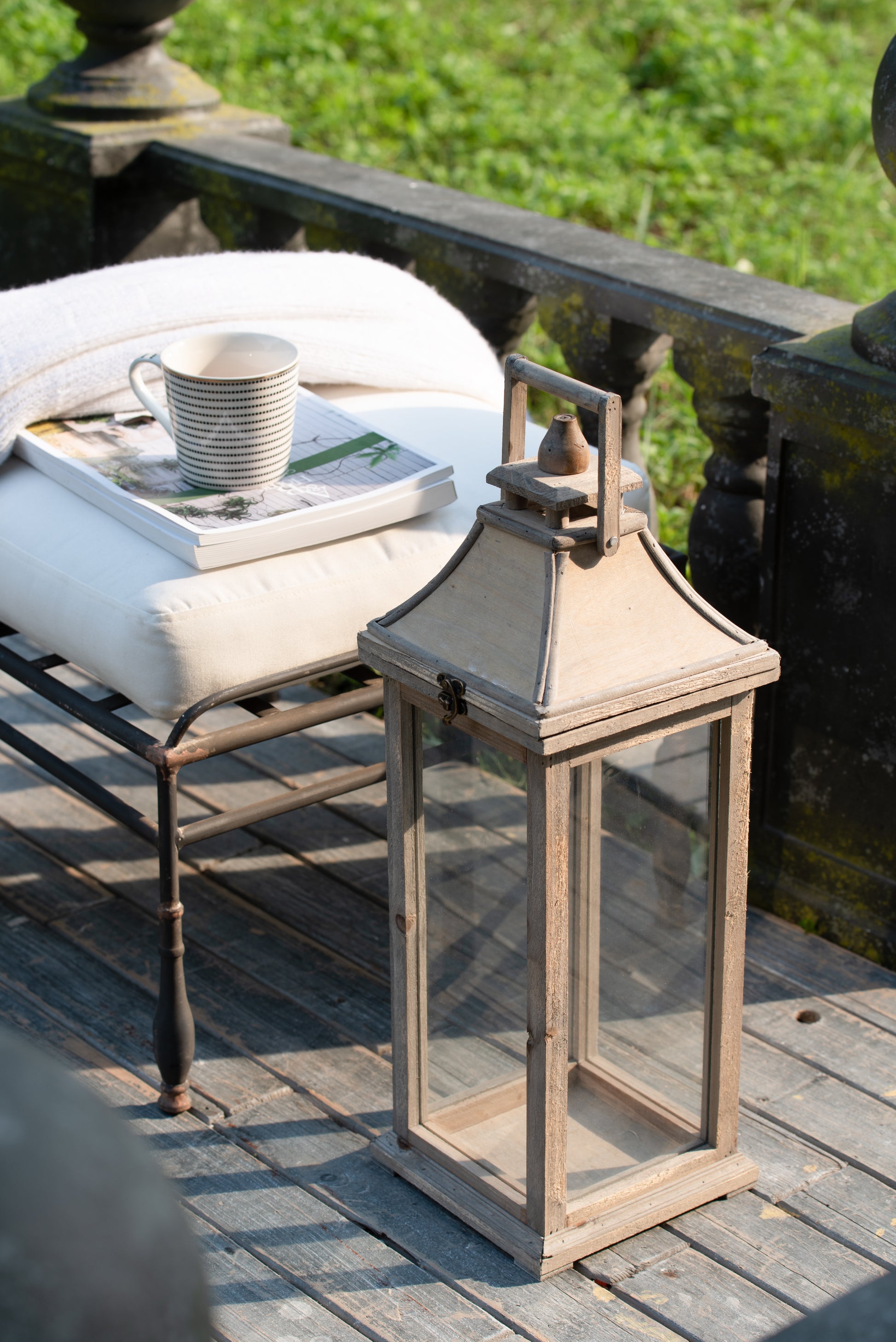 Wooden Candle Lantern Decorative, Hurricane Lantern Holder Decor For Indoor Outdoor, Home Garden Wedding Ivory Mdf Glass