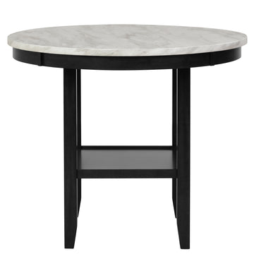 1Pc Transitional Round Counter Height Table White Faux Marble Top Black Finish Base Wooden Furniture White Dining Room Contemporary,Modern,Transitional Round Wood