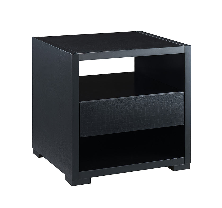 Accent Table, Sofa Side Table With Drawer And 2 Tier Shelves Black Black Particle Board