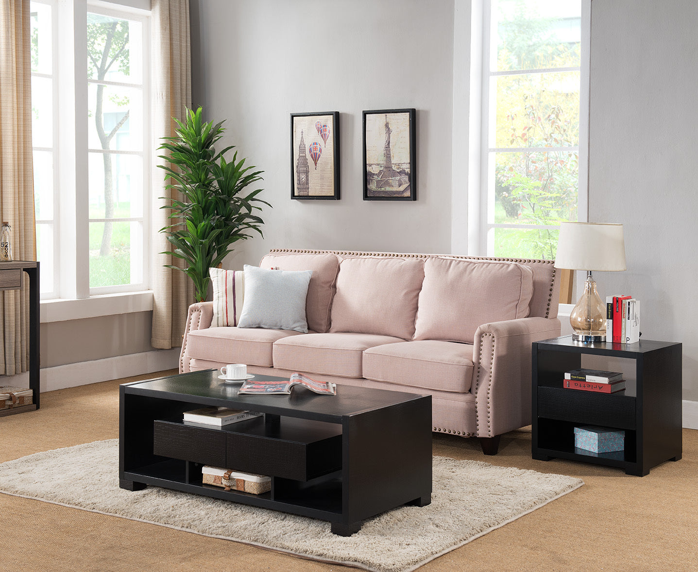 Accent Table, Sofa Side Table With Drawer And 2 Tier Shelves Black Black Particle Board