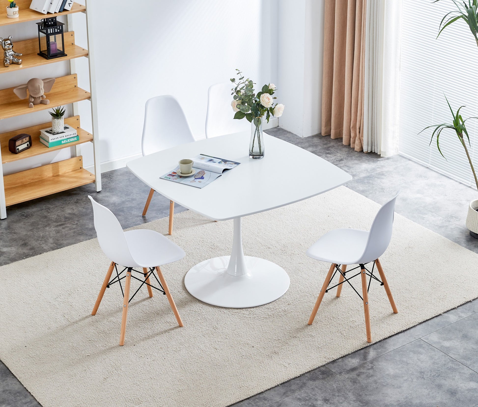 42.1"White Table Mid Century Dining Table For 4 6 People With Round Mdf Table Top, Pedestal Dining Table, End Table Leisure Coffee Table White Kitchen & Dining Tables Mdf