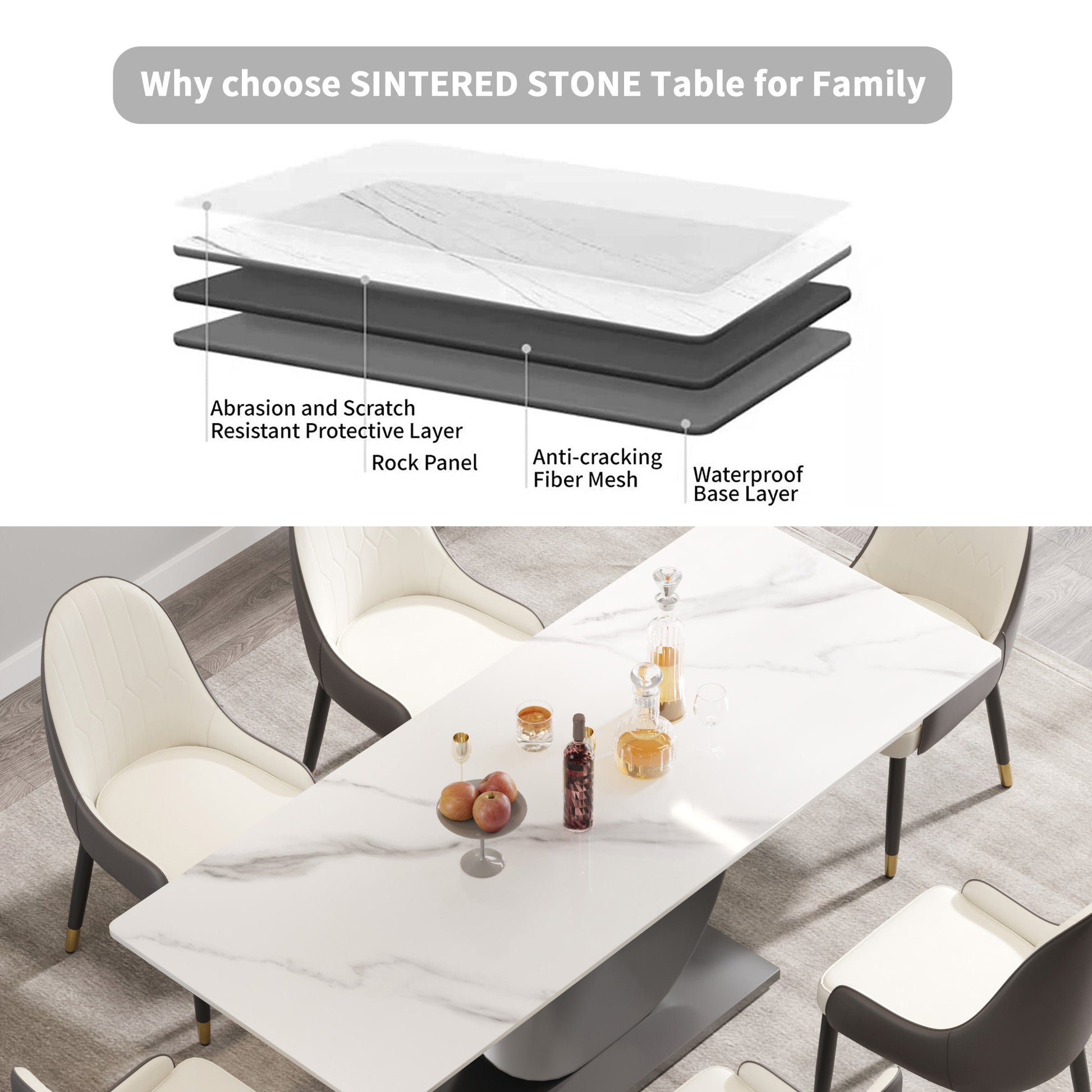 78.74" Modern Artificial Stone White Crescent Shaped Black Metal Legs Can Accommodate 8 People. White Metal Sintered Stone