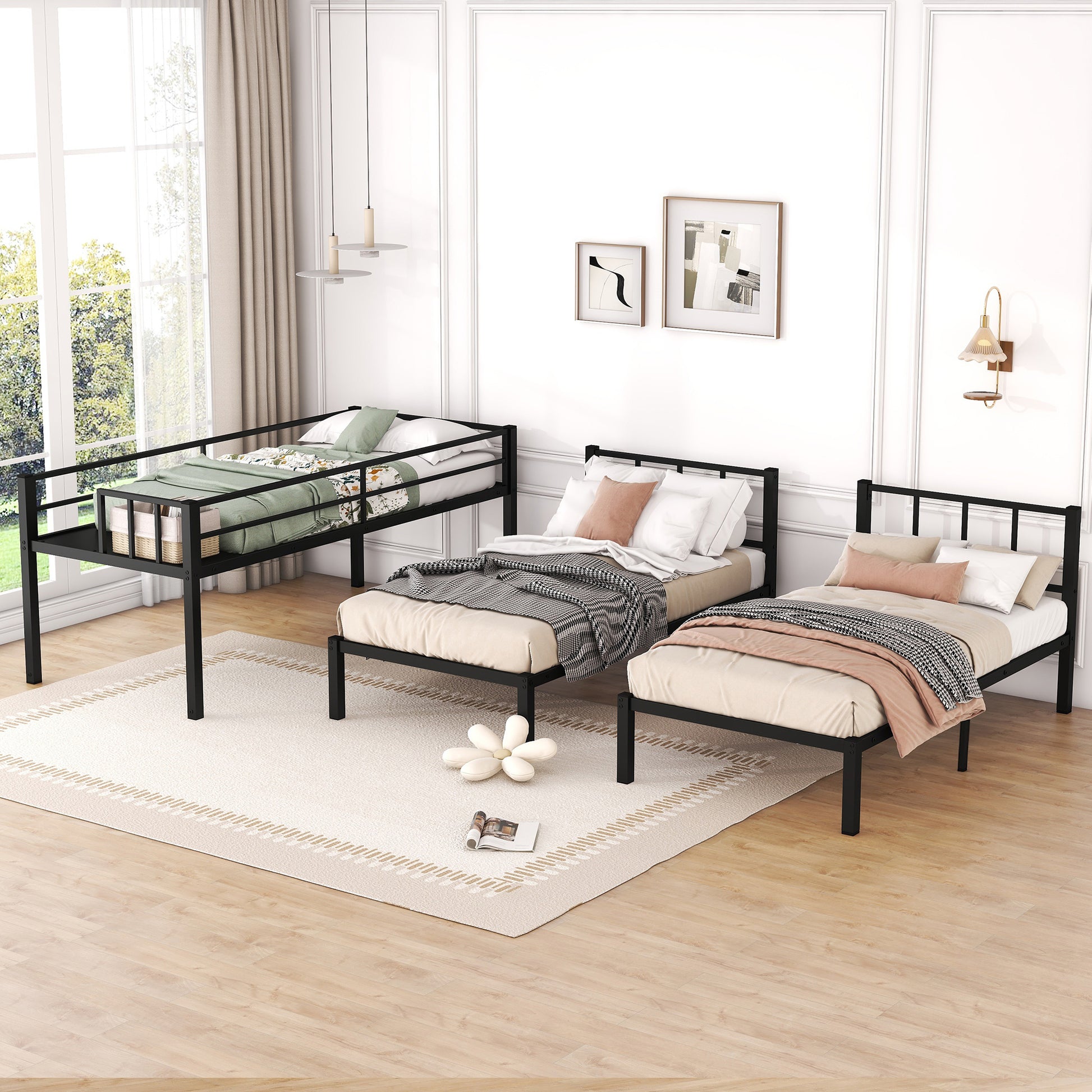 Twin Over Twin & Twin Bunk Beds For 3, Twin Xl Over Twin & Twin Bunk Bed Metal Triple Bunk Bed, Black Pre Sale Date: February 8Th. Black Metal