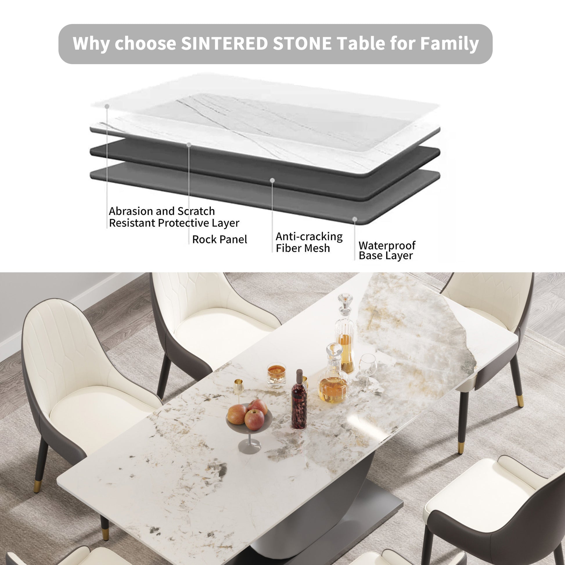 78.74" Modern Artificial Stone Pandora White Crescent Shaped Black Metal Legs Can Accommodate 8 People. Antique White Metal Sintered Stone