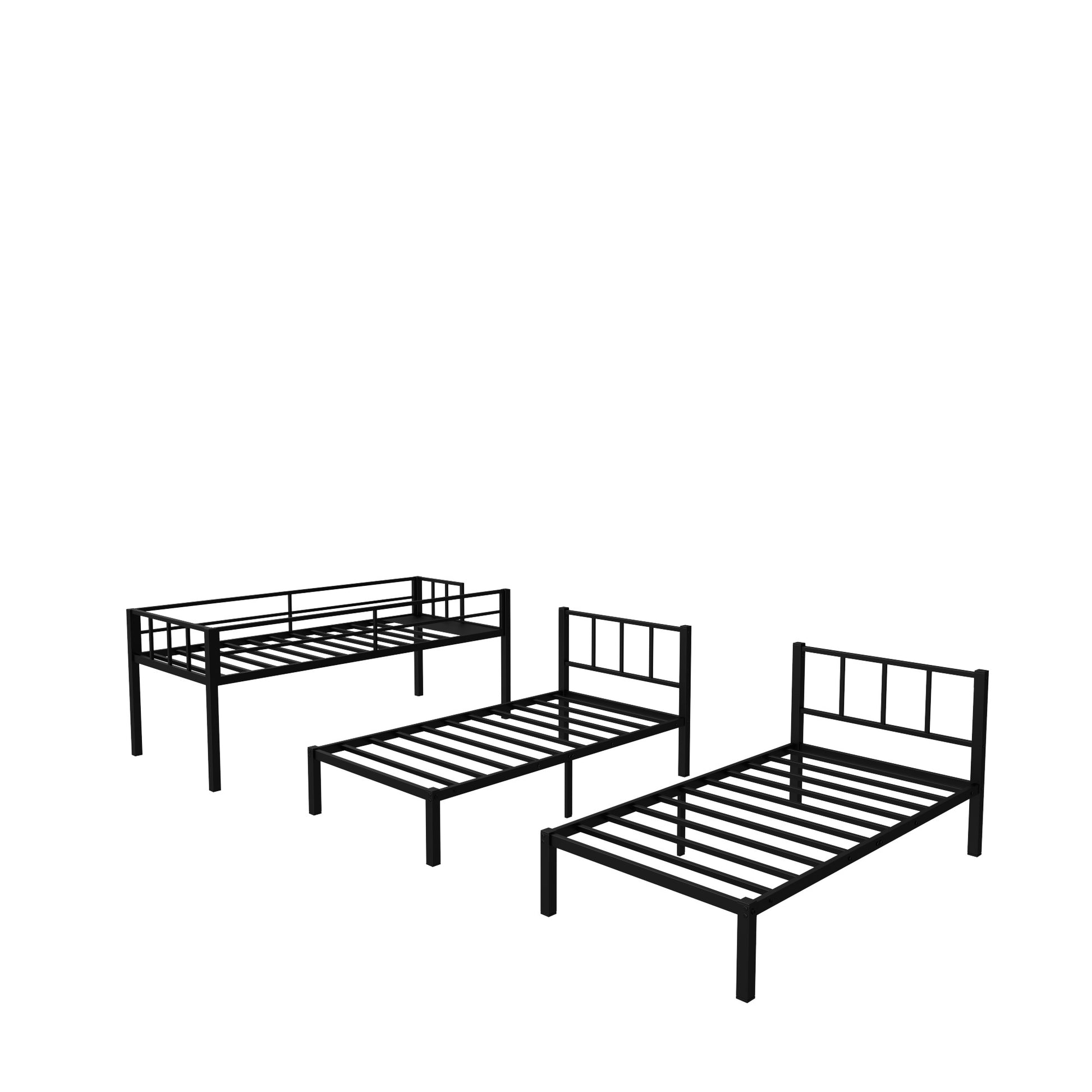 Twin Over Twin & Twin Bunk Beds For 3, Twin Xl Over Twin & Twin Bunk Bed Metal Triple Bunk Bed, Black Twin Xl Black Metal