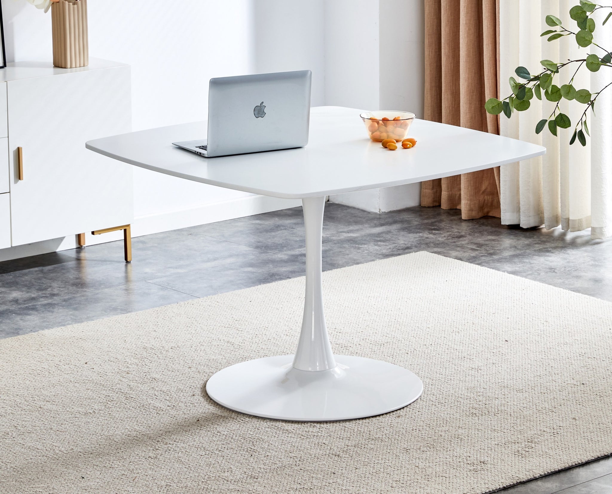 42.1"White Table Mid Century Dining Table For 4 6 People With Round Mdf Table Top, Pedestal Dining Table, End Table Leisure Coffee Table White Kitchen & Dining Tables Mdf