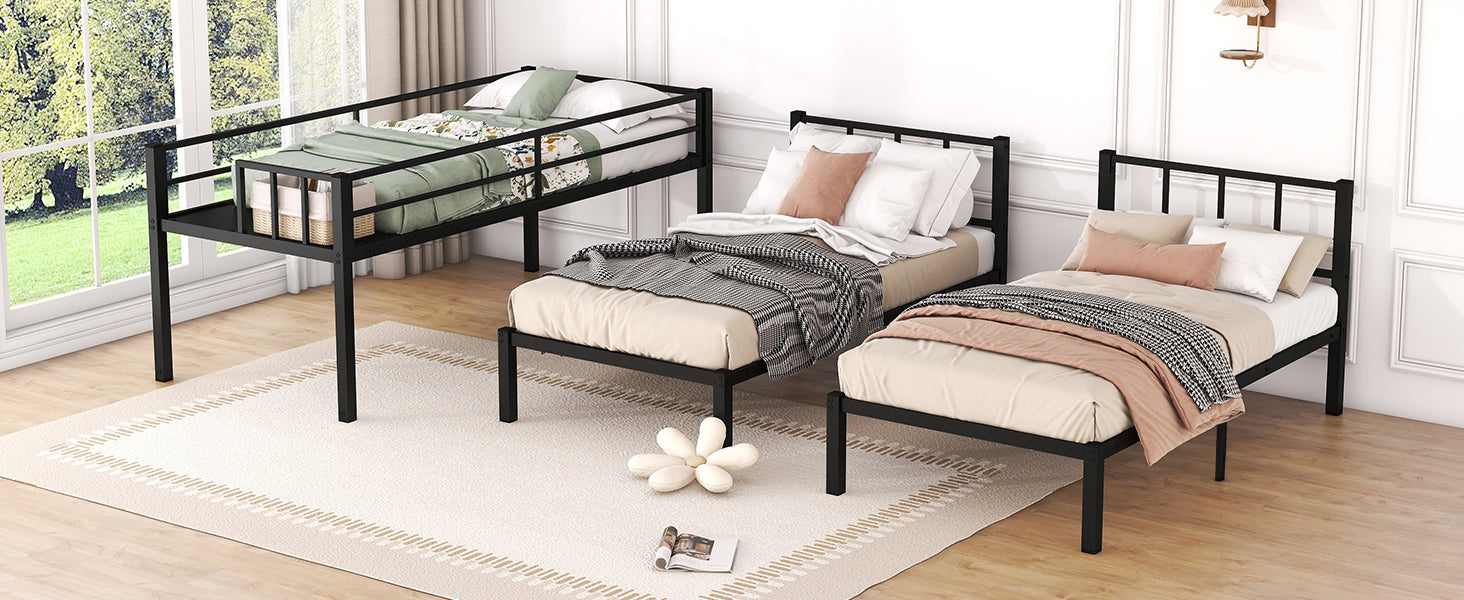 Twin Over Twin & Twin Bunk Beds For 3, Twin Xl Over Twin & Twin Bunk Bed Metal Triple Bunk Bed, Black Pre Sale Date: February 8Th. Black Metal