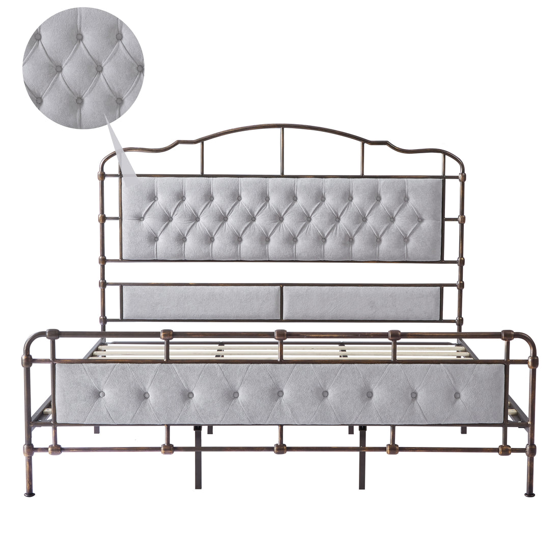 King Size High Boad Metal Bed With Soft Head And Tail, No Spring, Easy To Assemble, No Noise Box Spring Not Required King Grey Metal Bedroom Bed Frame Foam Velvet Metal