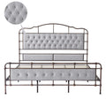King Size High Boad Metal Bed With Soft Head And Tail, No Spring, Easy To Assemble, No Noise Box Spring Not Required King Grey Metal Bedroom Bed Frame Foam Velvet Metal