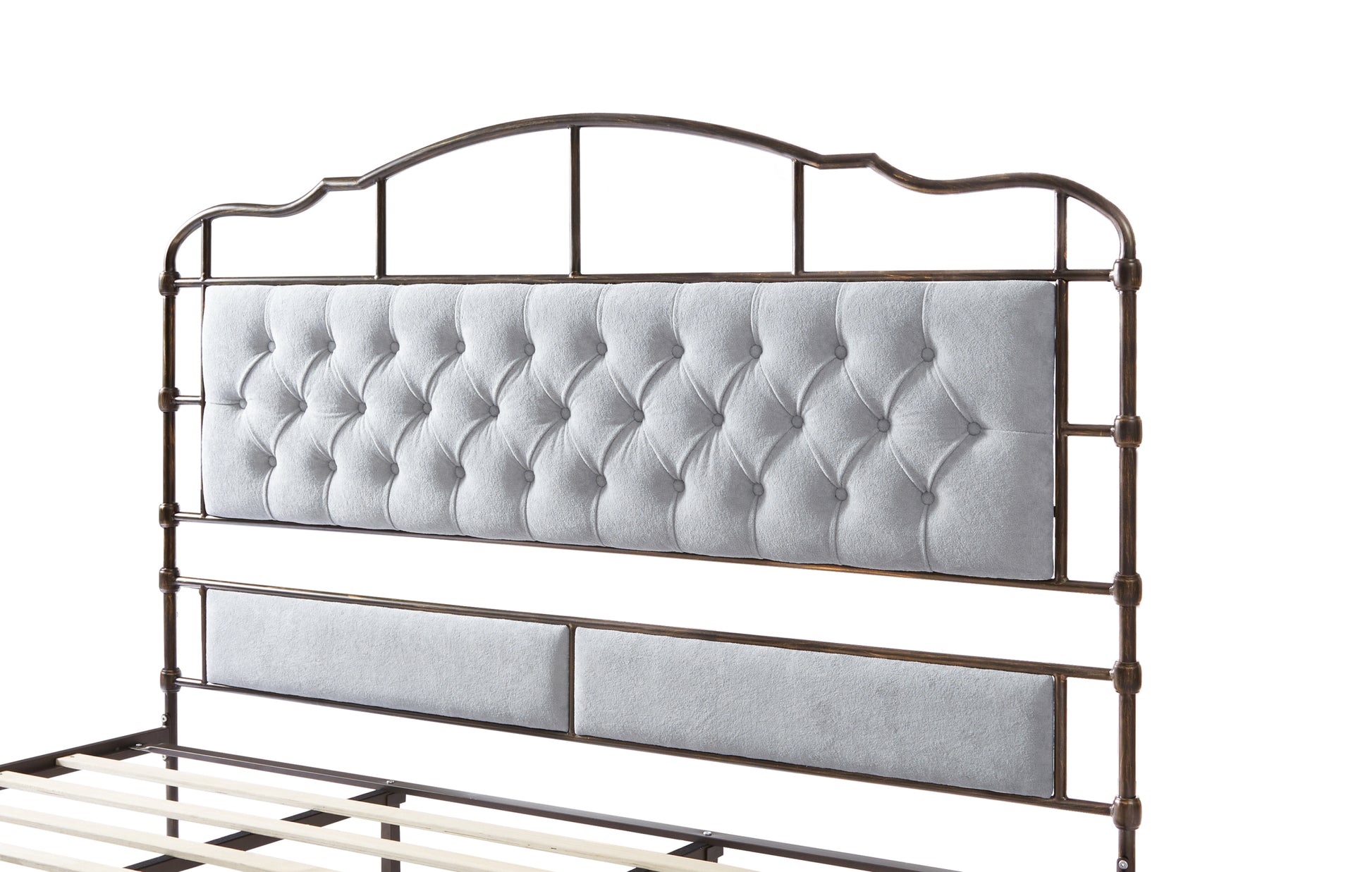 King Size High Boad Metal Bed With Soft Head And Tail, No Spring, Easy To Assemble, No Noise Box Spring Not Required King Grey Metal Bedroom Bed Frame Foam Velvet Metal