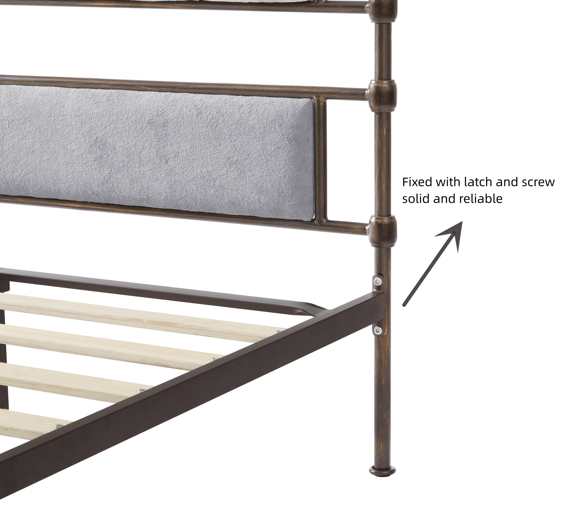 King Size High Boad Metal Bed With Soft Head And Tail, No Spring, Easy To Assemble, No Noise Box Spring Not Required King Grey Metal Bedroom Bed Frame Foam Velvet Metal