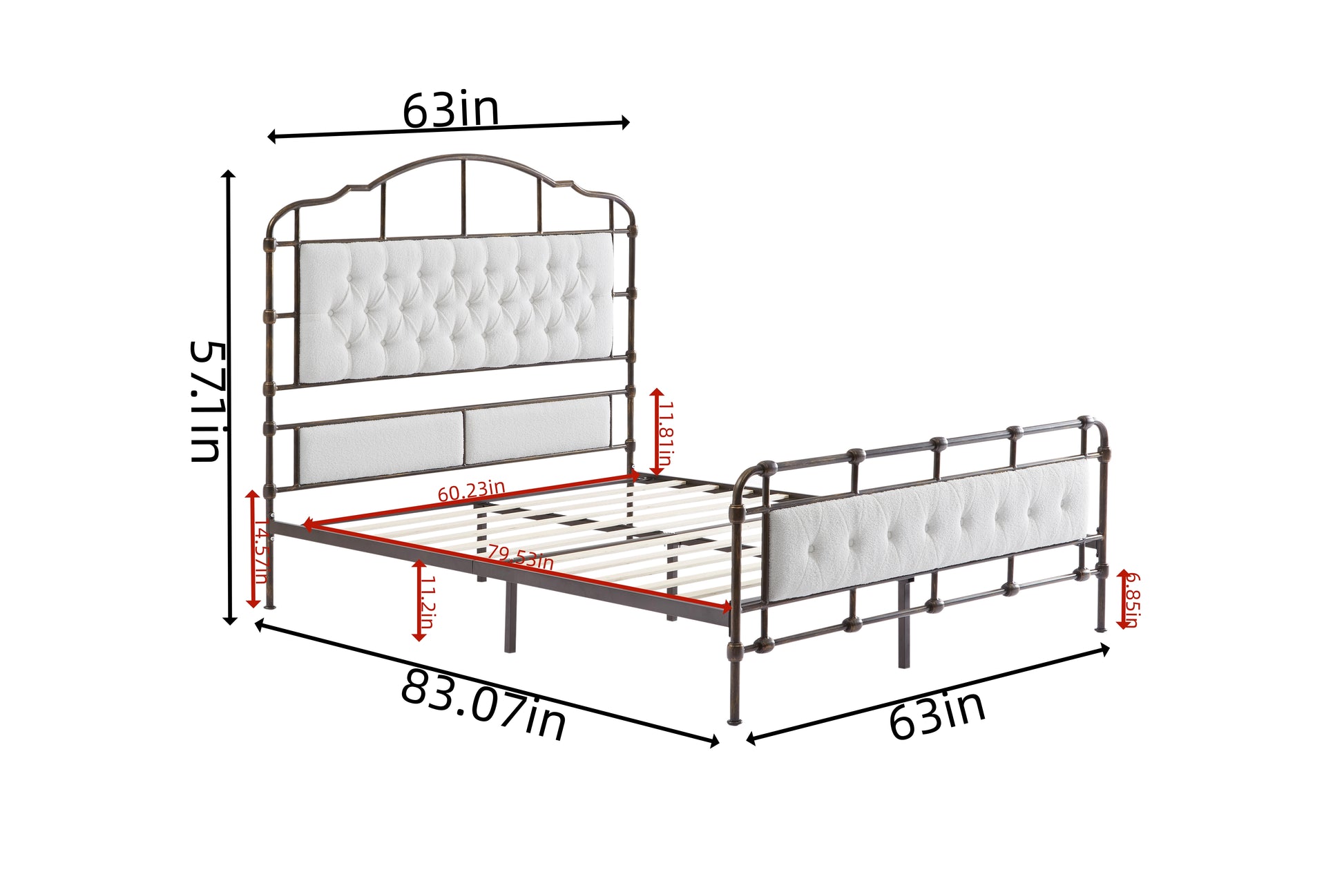Queen Size High Boad Metal Bed With Soft Head And Tail, No Spring, Easy To Assemble, No Noise Box Spring Not Required Queen White Metal White Bedroom Bed Frame Foam Velvet Metal