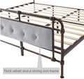 King Size High Boad Metal Bed With Soft Head And Tail, No Spring, Easy To Assemble, No Noise Box Spring Not Required King Grey Metal Bedroom Bed Frame Foam Velvet Metal