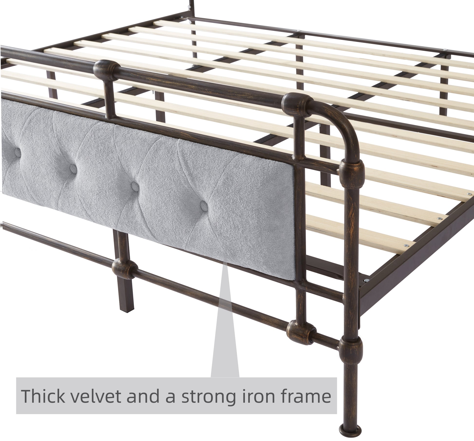 King Size High Boad Metal Bed With Soft Head And Tail, No Spring, Easy To Assemble, No Noise Box Spring Not Required King Grey Metal Bedroom Bed Frame Foam Velvet Metal