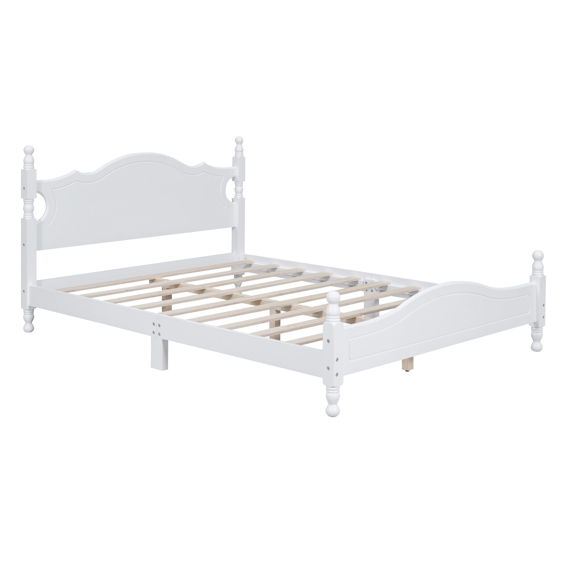 Queen Size Wood Platform Bed Frame,Retro Style Platform Bed With Wooden Slat Support,White White Wood