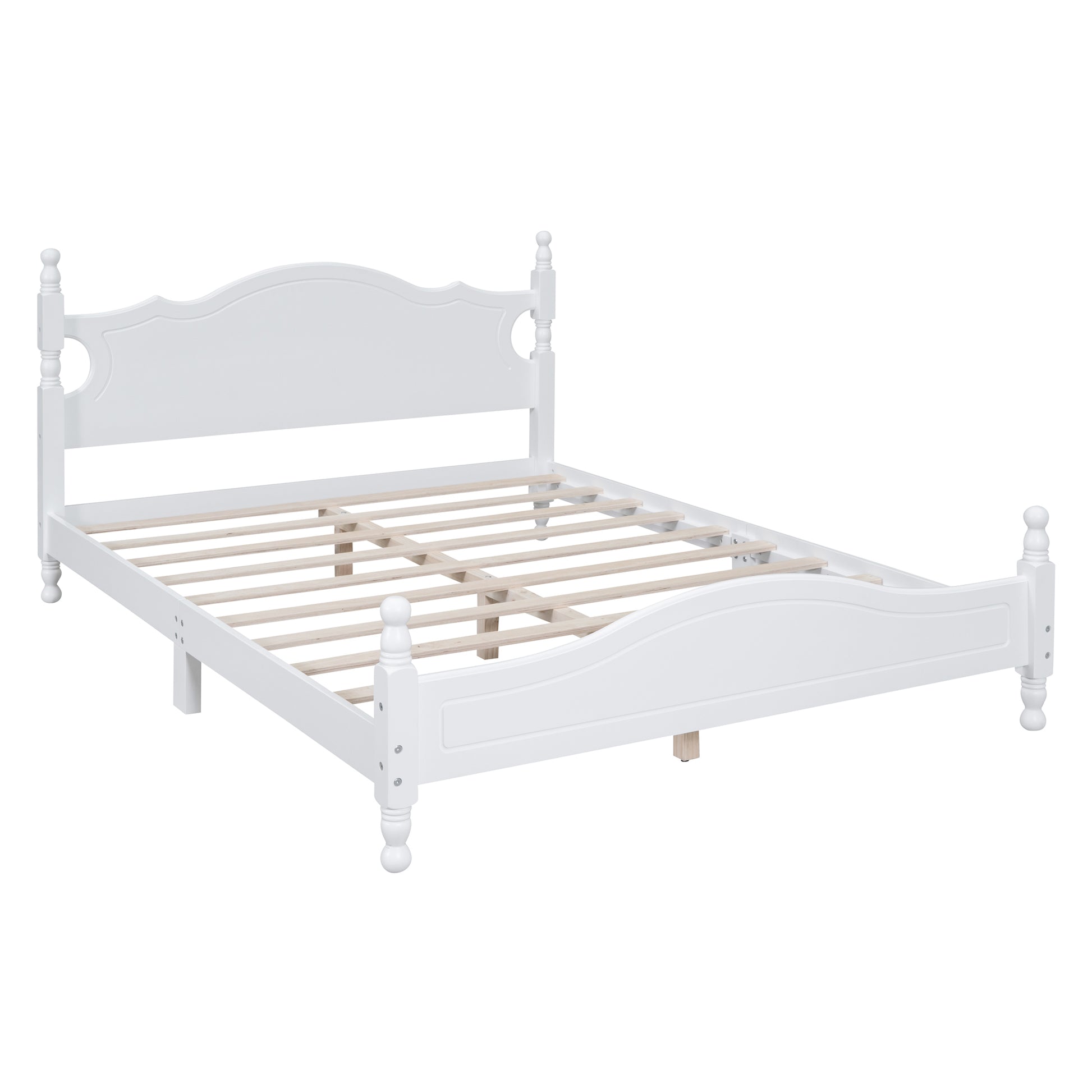 Queen Size Wood Platform Bed Frame,Retro Style Platform Bed With Wooden Slat Support,White White Wood