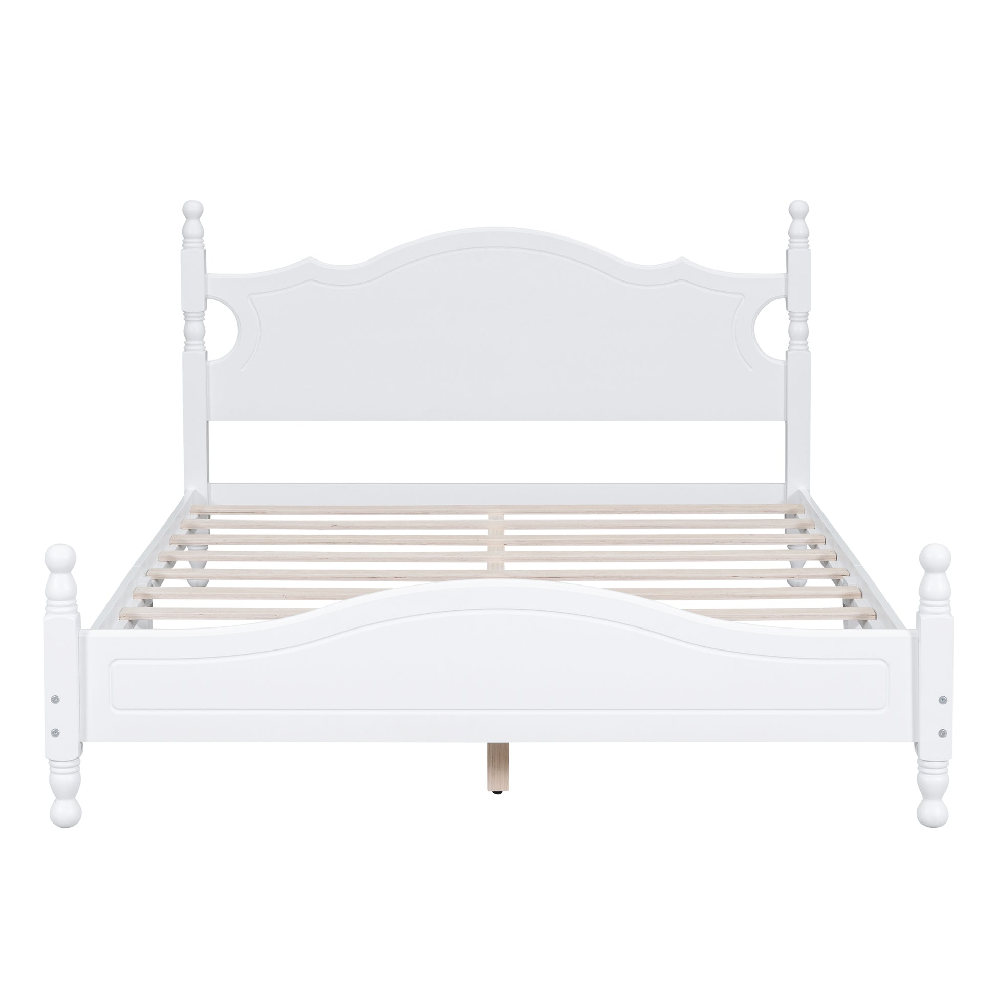 Queen Size Wood Platform Bed Frame,Retro Style Platform Bed With Wooden Slat Support,White White Wood
