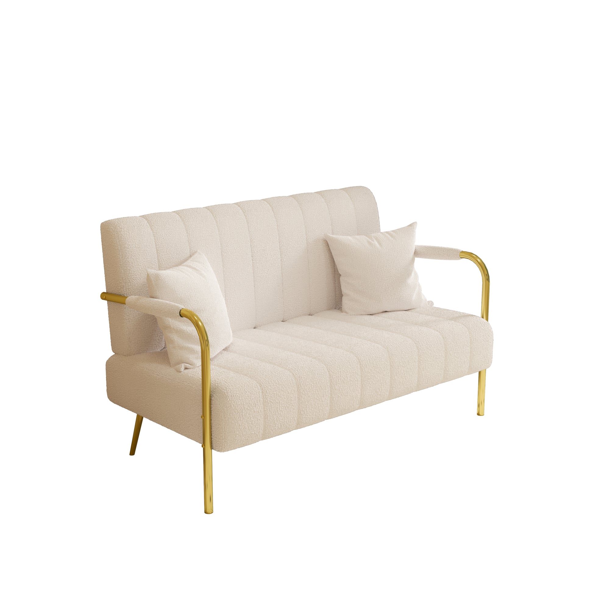 59 Inch Beige Sofa Teddy Fleece, Two Throw Pillows, Suitable For Living Room, Apartment, Home Office Beige Fabric 2 Seat