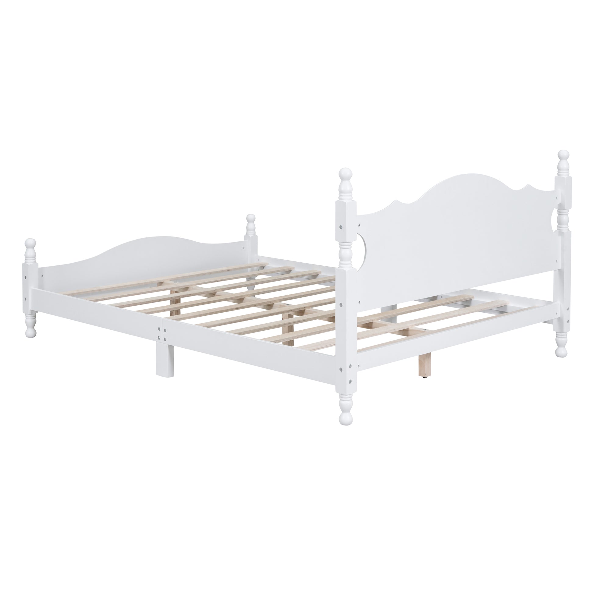 Queen Size Wood Platform Bed Frame,Retro Style Platform Bed With Wooden Slat Support,White White Wood