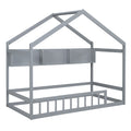 Wooden Twin Size House Bed With Storage Shelf,Kids Bed With Fence And Roof, Gray Twin Gray Wood