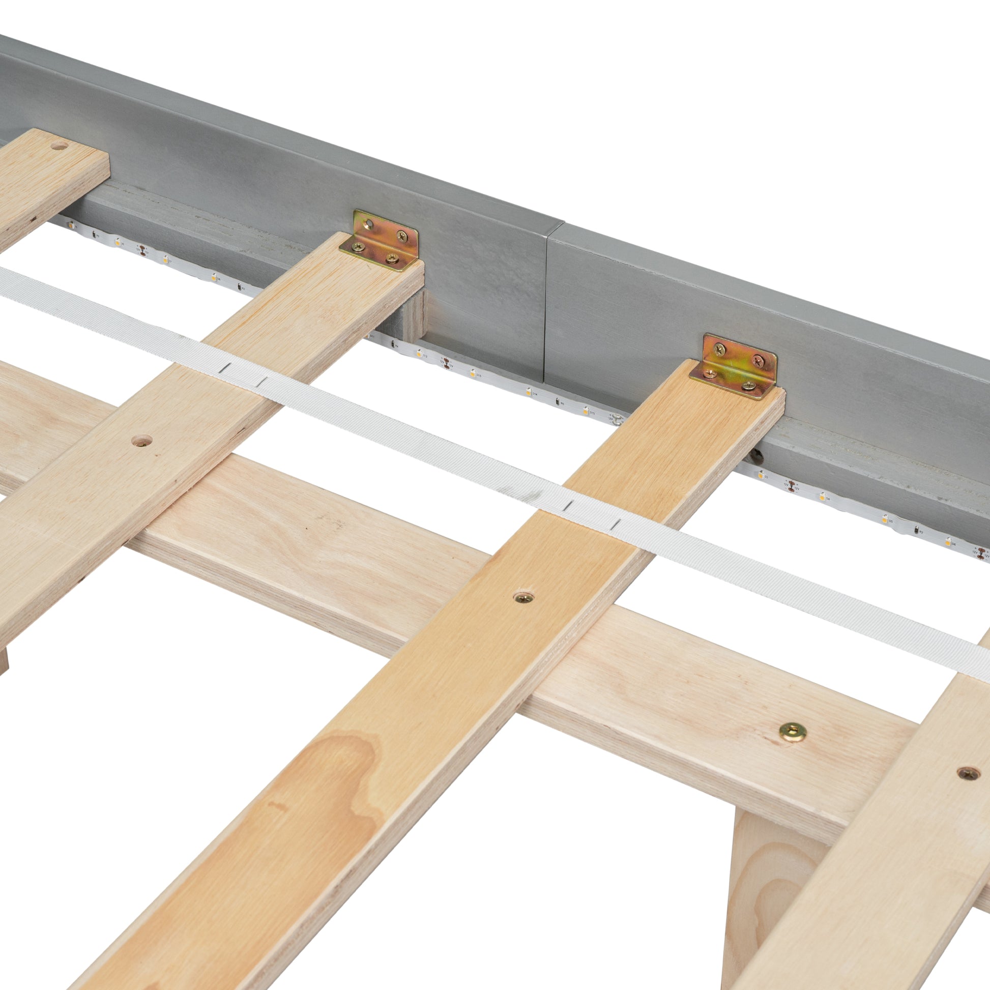 King Size Floating Bed With Led Lights Underneath,Modern King Size Low Profile Platform Bed With Led Lights,Grey King Grey Wood Bedroom American Design Pine Bed Frame Pine