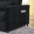 Sleeper Sofa, Convertible Sofa, Recliner, Bed, 3 In 1, 3 Position Adjustable Backrest, 2 Seater Sectional, Two Side Pockets, 2 Pillows For Living Room, Apartment, Etc., Velvet Black 54