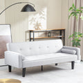 Futon Sofa Bed Convertible Couch Bed With Armrests Modern Living Room Linen Sofa Bed, Folding Recliner Futon Couch Sleeper Set With Solid Wood Legs Light Grey Foam Fabric