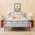 Queen Size High Boad Metal Bed With Soft Head And Tail, No Spring, Easy To Assemble, No Noise Box Spring Not Required Queen Grey Metal Bedroom Bed Frame Foam Velvet Metal