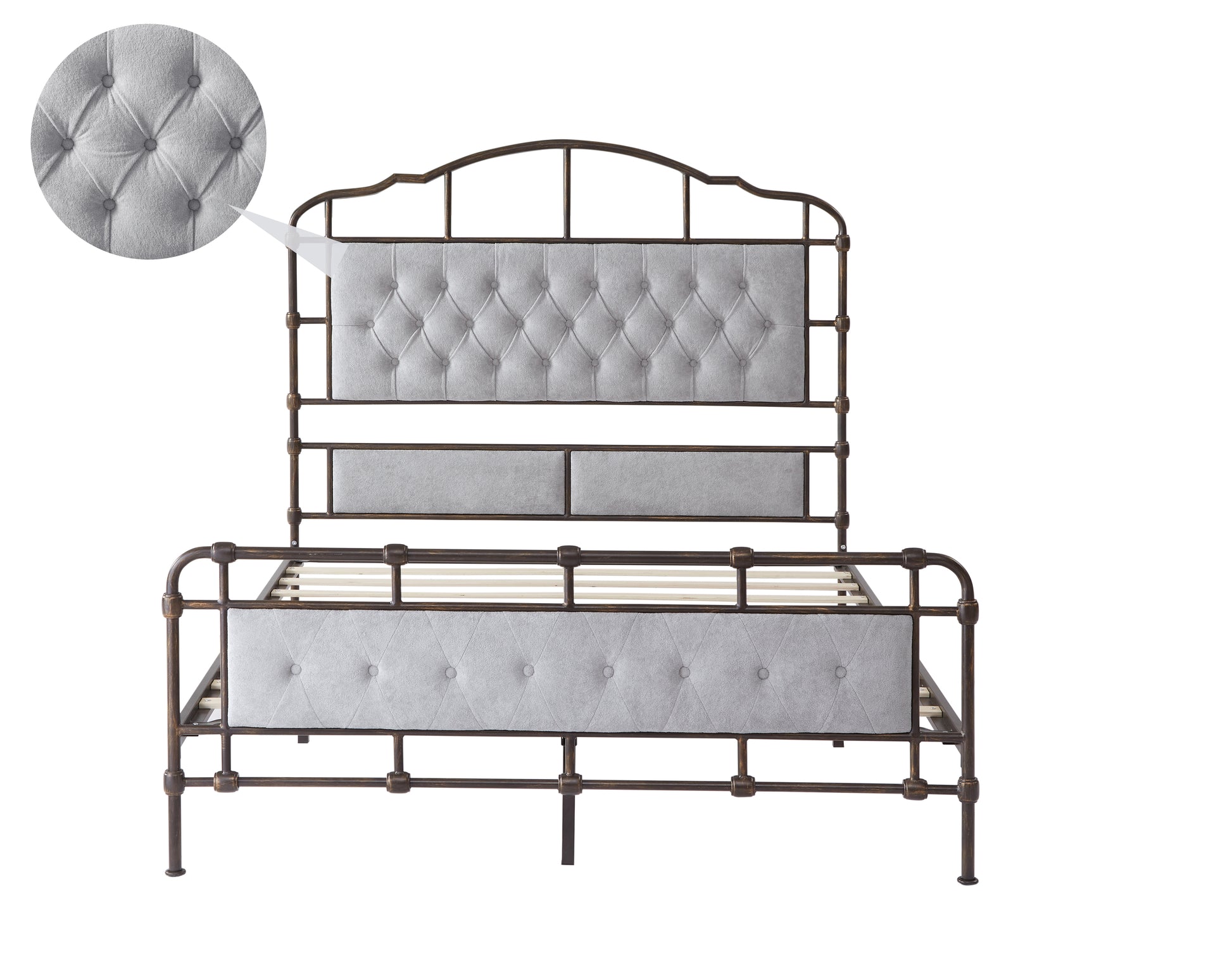 Queen Size High Boad Metal Bed With Soft Head And Tail, No Spring, Easy To Assemble, No Noise Box Spring Not Required Queen Grey Metal Bedroom Bed Frame Foam Velvet Metal