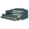 Twin Size Upholstered Daybed With Trundle And Three Drawers,Green Twin Green Linen