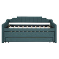 Twin Size Upholstered Daybed With Trundle And Three Drawers,Green Twin Green Linen