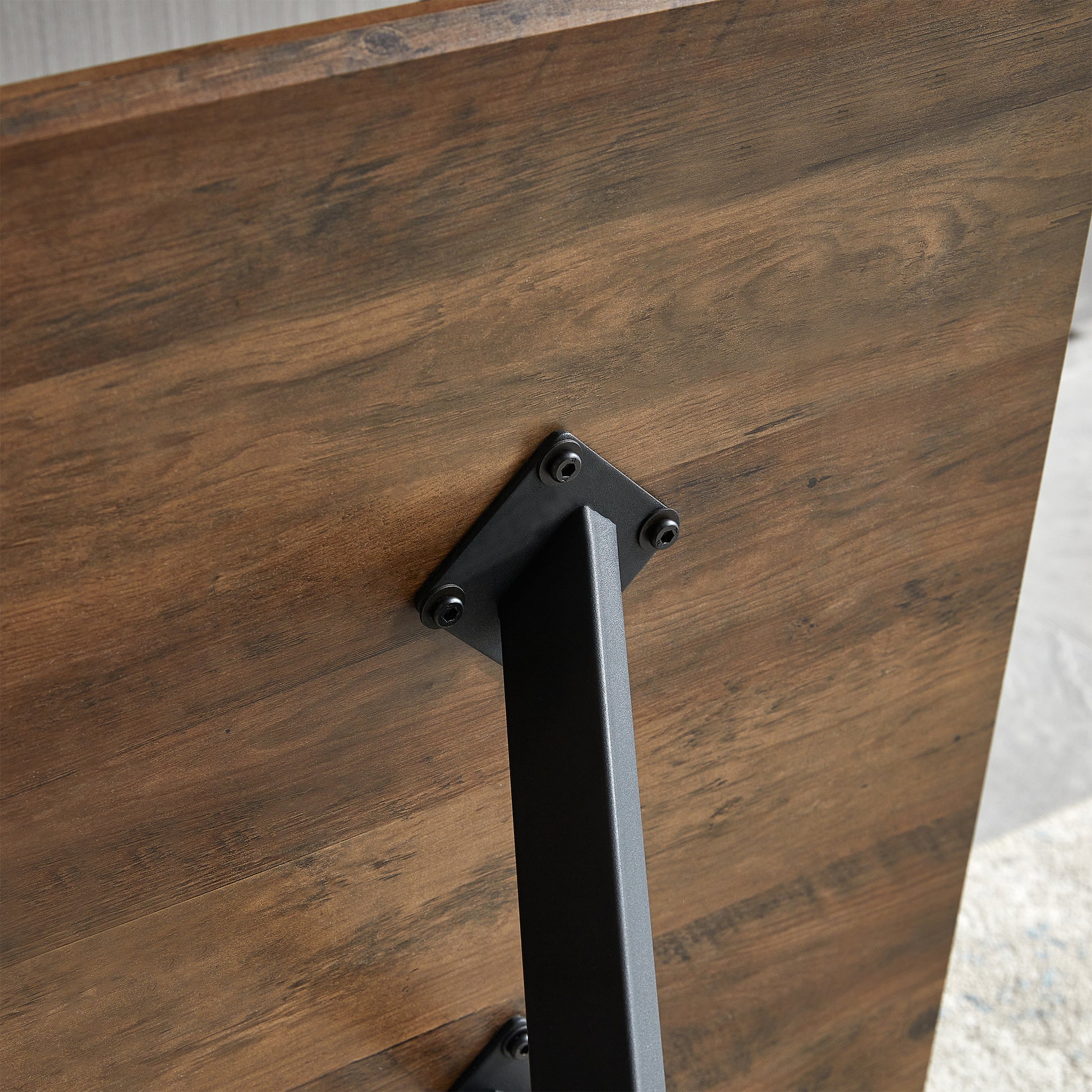 Modern Minimalist Style Dining Table Mdf Wooden Top Black Metal Shelf Metal Heat Transfer Legs Leveling Feet For Dining Room Kitchen Office Table Walnut Black Mdf