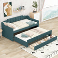 Twin Size Upholstered Daybed With Trundle And Three Drawers,Green Twin Green Linen