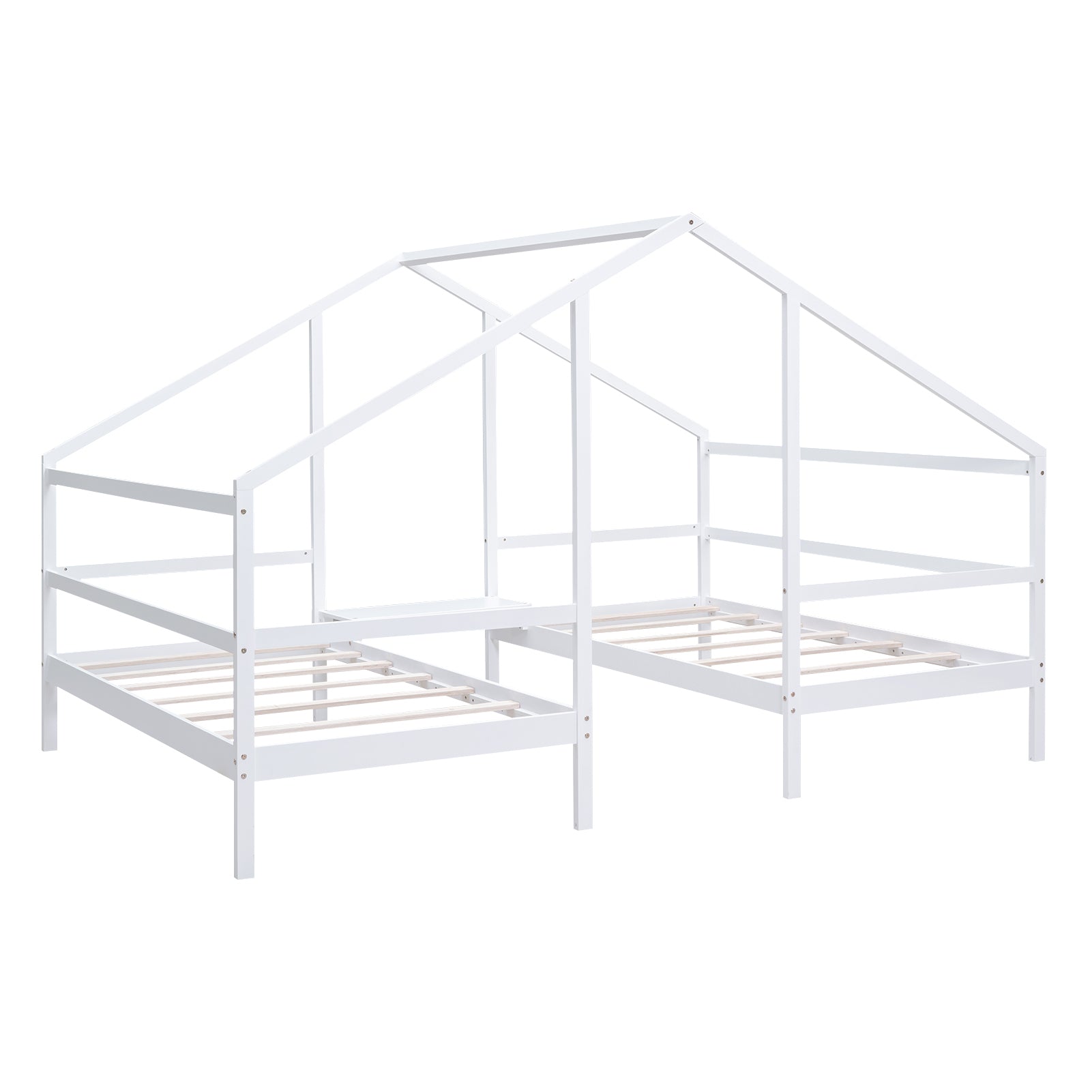 Double Twin Size Triangular House Beds With Built In Table,White Old Sku:Wf286895Aak Box Spring Not Required Twin White Wood Bedroom Bed Frame Pine