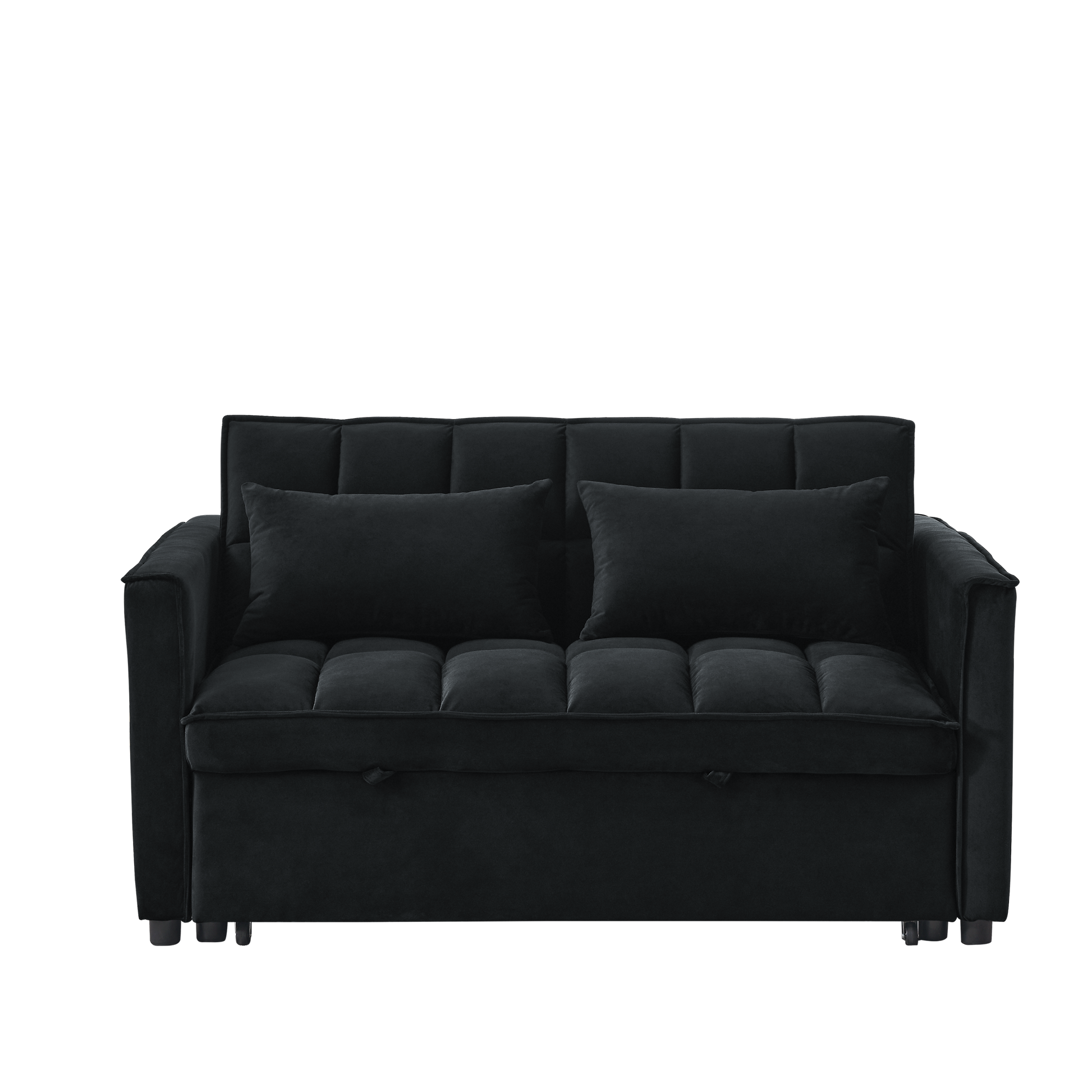 Sleeper Sofa, Convertible Sofa, Recliner, Bed, 3 In 1, 3 Position Adjustable Backrest, 2 Seater Sectional, Two Side Pockets, 2 Pillows For Living Room, Apartment, Etc., Velvet Black 54" Wide. Black Foam Velvet