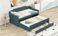 Twin Size Upholstered Daybed With Trundle And Three Drawers,Green Twin Green Linen