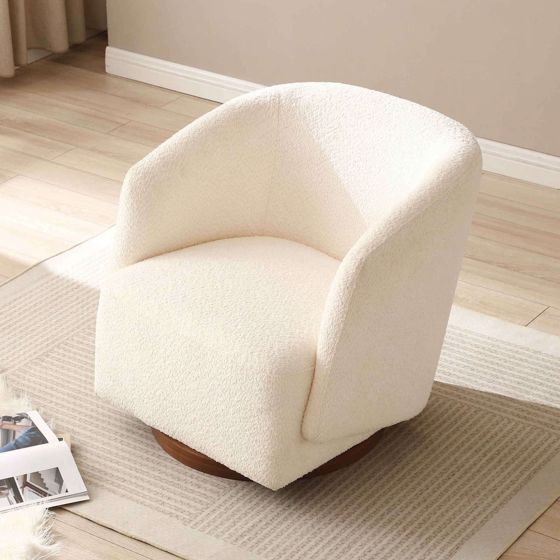 Swivel Accent Chair Armchair Round Barrel Chair For Living Room Bedroom Beige Boucle