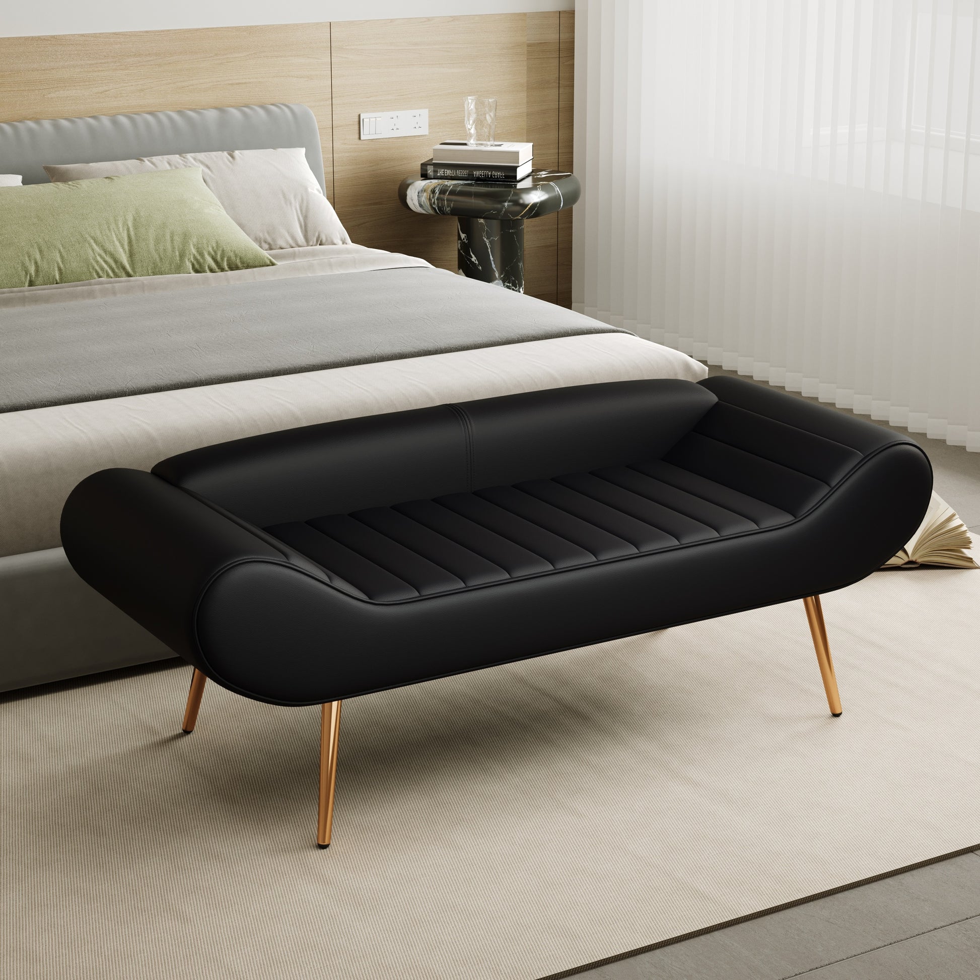 57 Inch Sofa Stool Pvc Fabric Can Be Placed In The Bed Circumference Can Also Be Placed In The Porch Black Polyester Blend