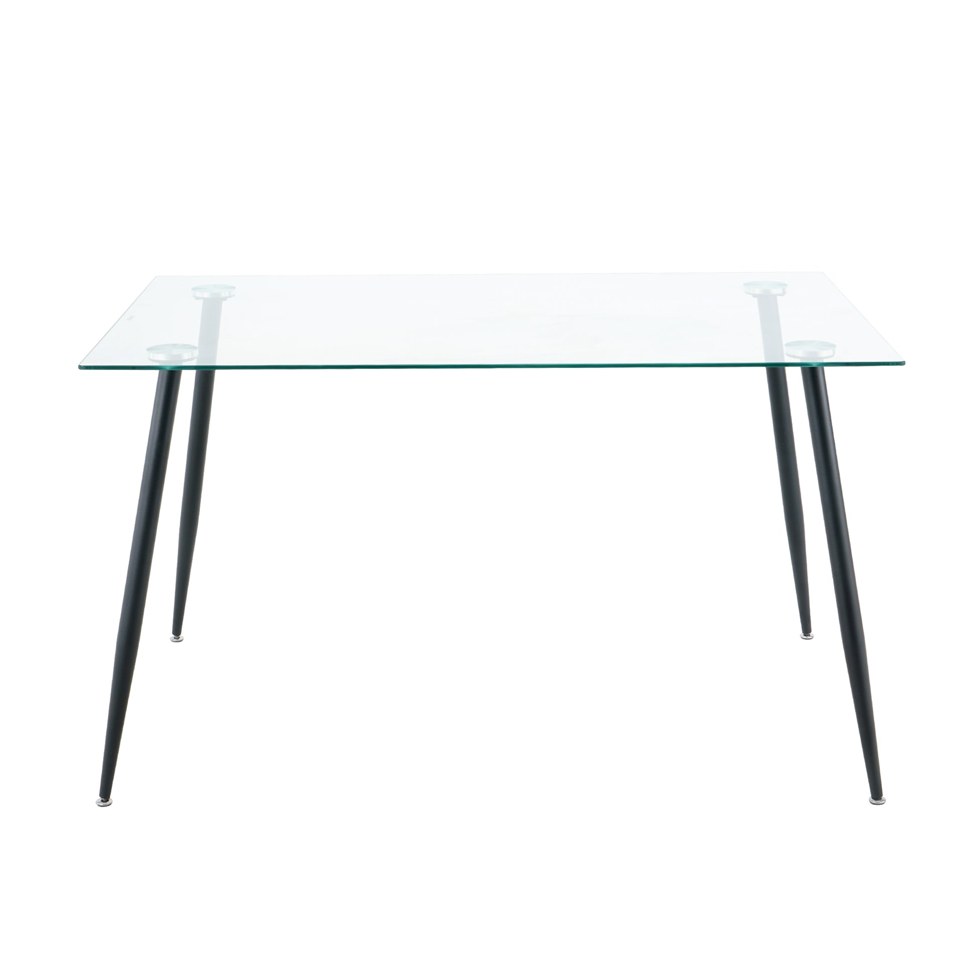Modern Kitchen Glass Dining Table 51" Rectangular Tempered Glass Table Top,Clear Dining Table Metal Legs, Black Legs Black Rectangular Glass