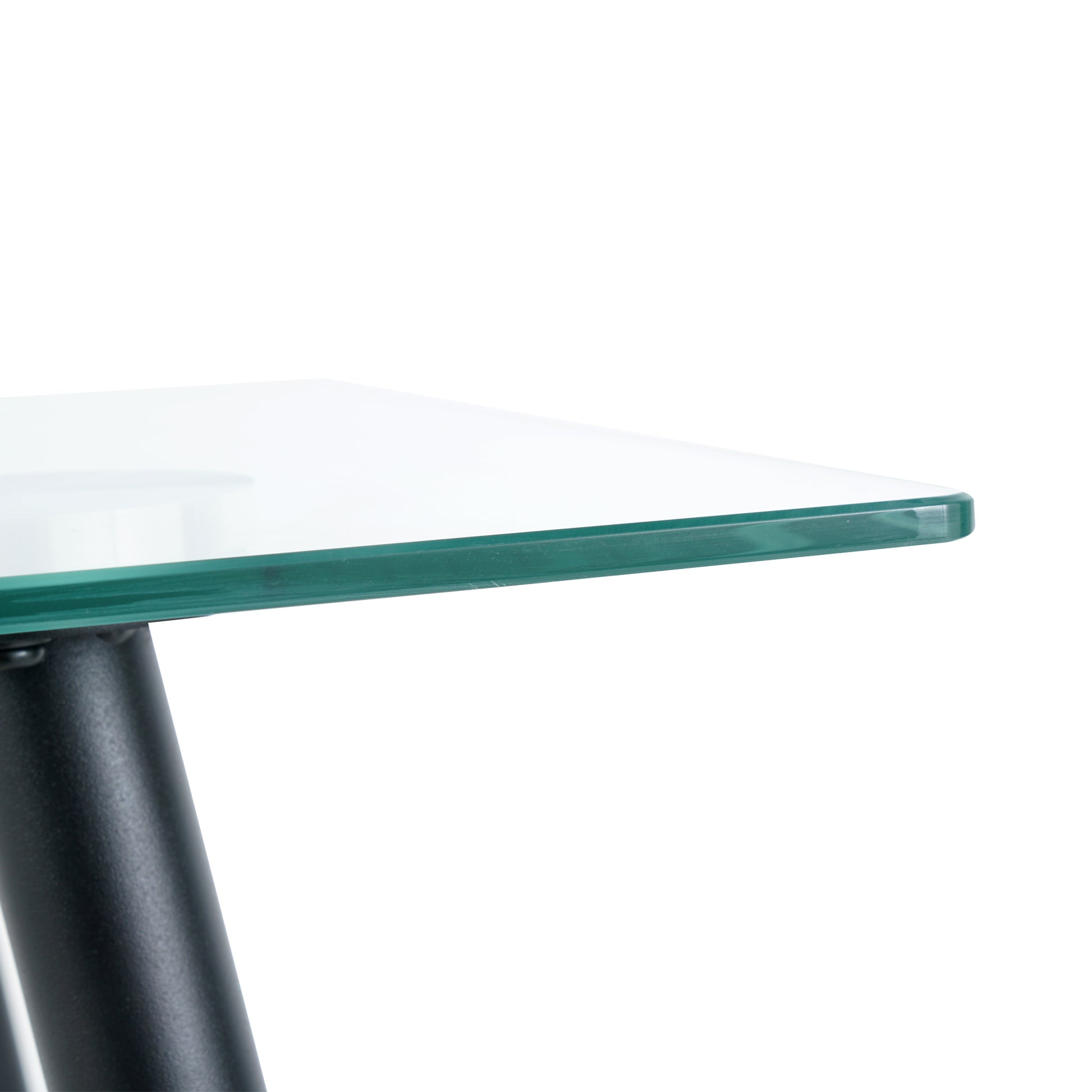 Modern Kitchen Glass Dining Table 51" Rectangular Tempered Glass Table Top,Clear Dining Table Metal Legs, Black Legs Black Rectangular Glass