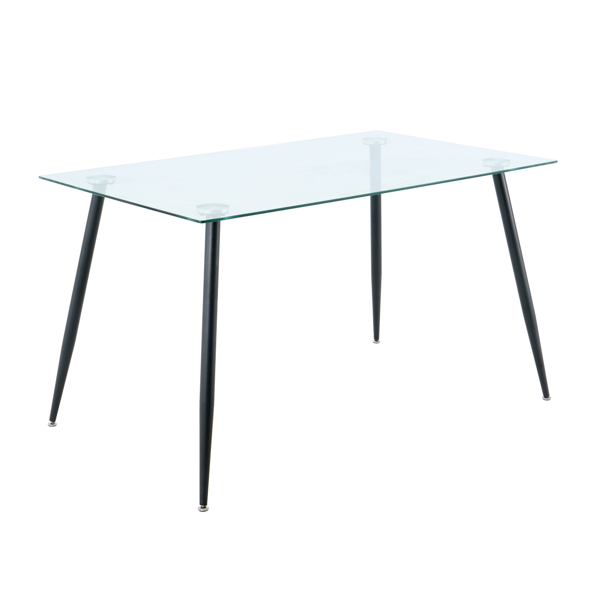 Modern Kitchen Glass Dining Table 51" Rectangular Tempered Glass Table Top,Clear Dining Table Metal Legs, Black Legs Black Rectangular Glass