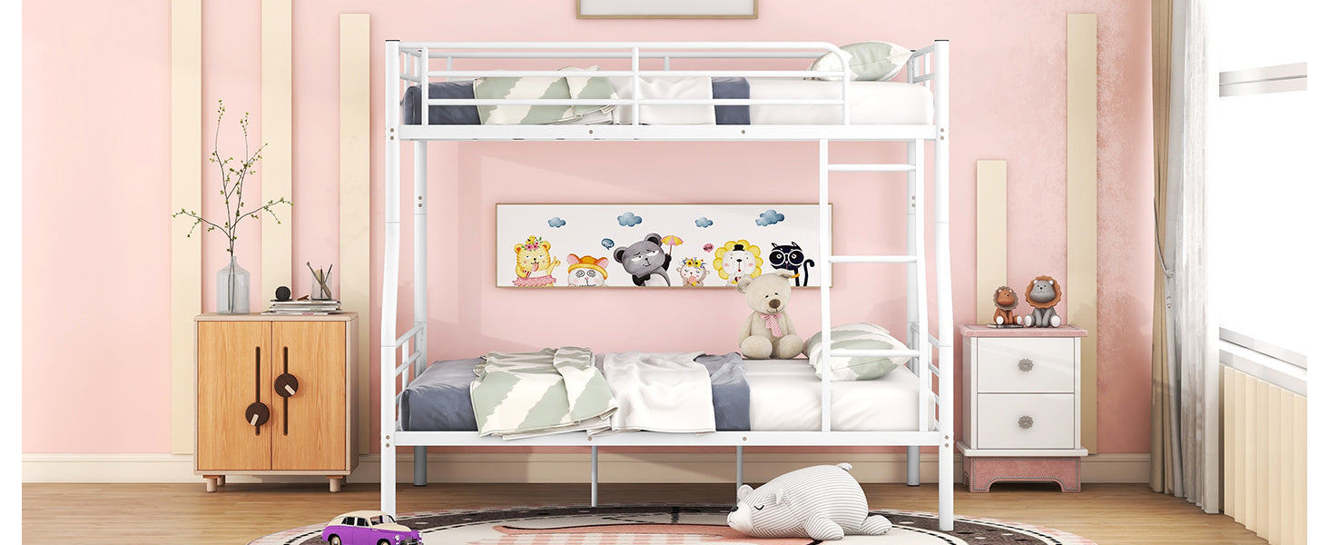 Full Xl Over Queen Metal Bunk Bed, White White Iron