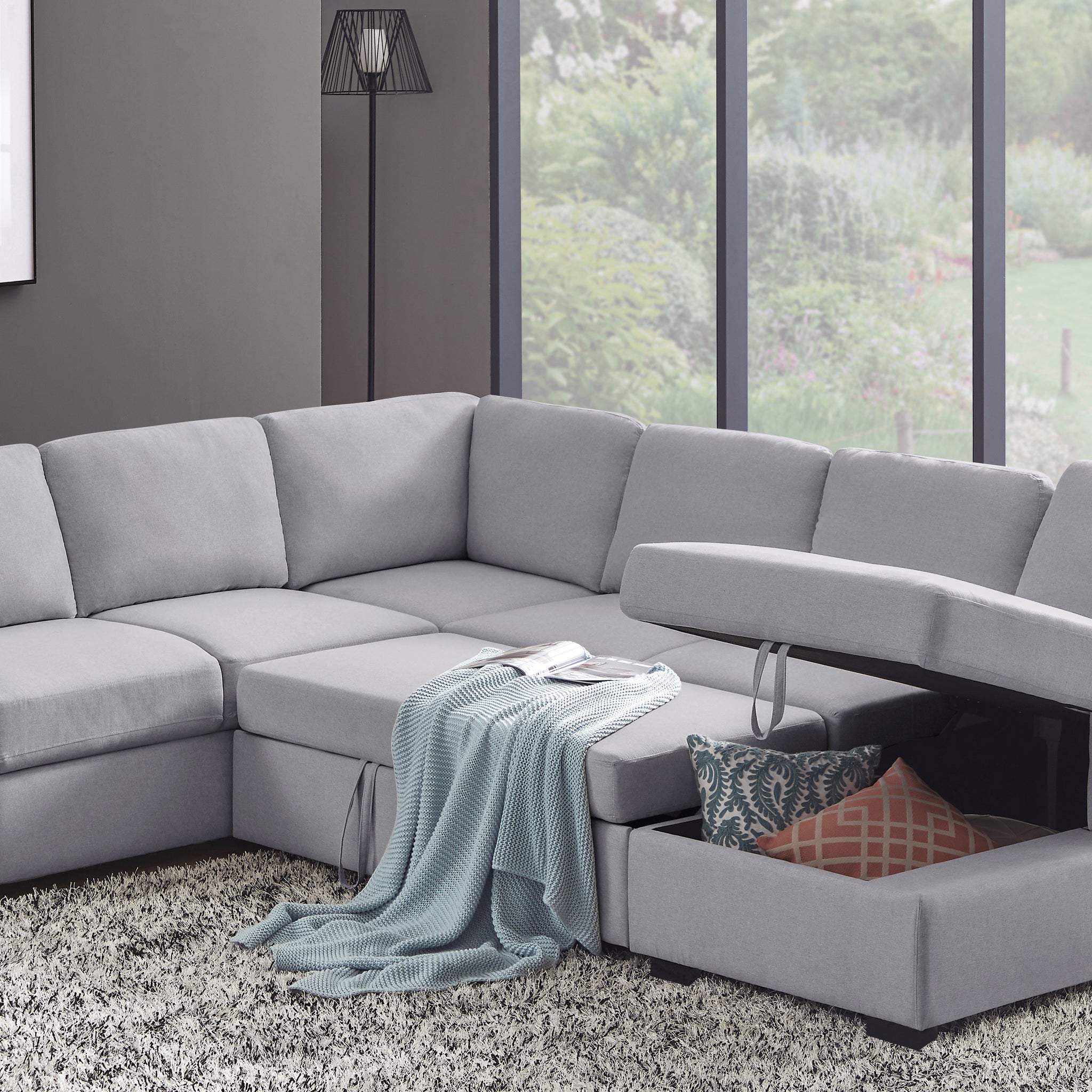 Ketterman 4 Piece Upholstered Sectional Light Gray Foam Linen