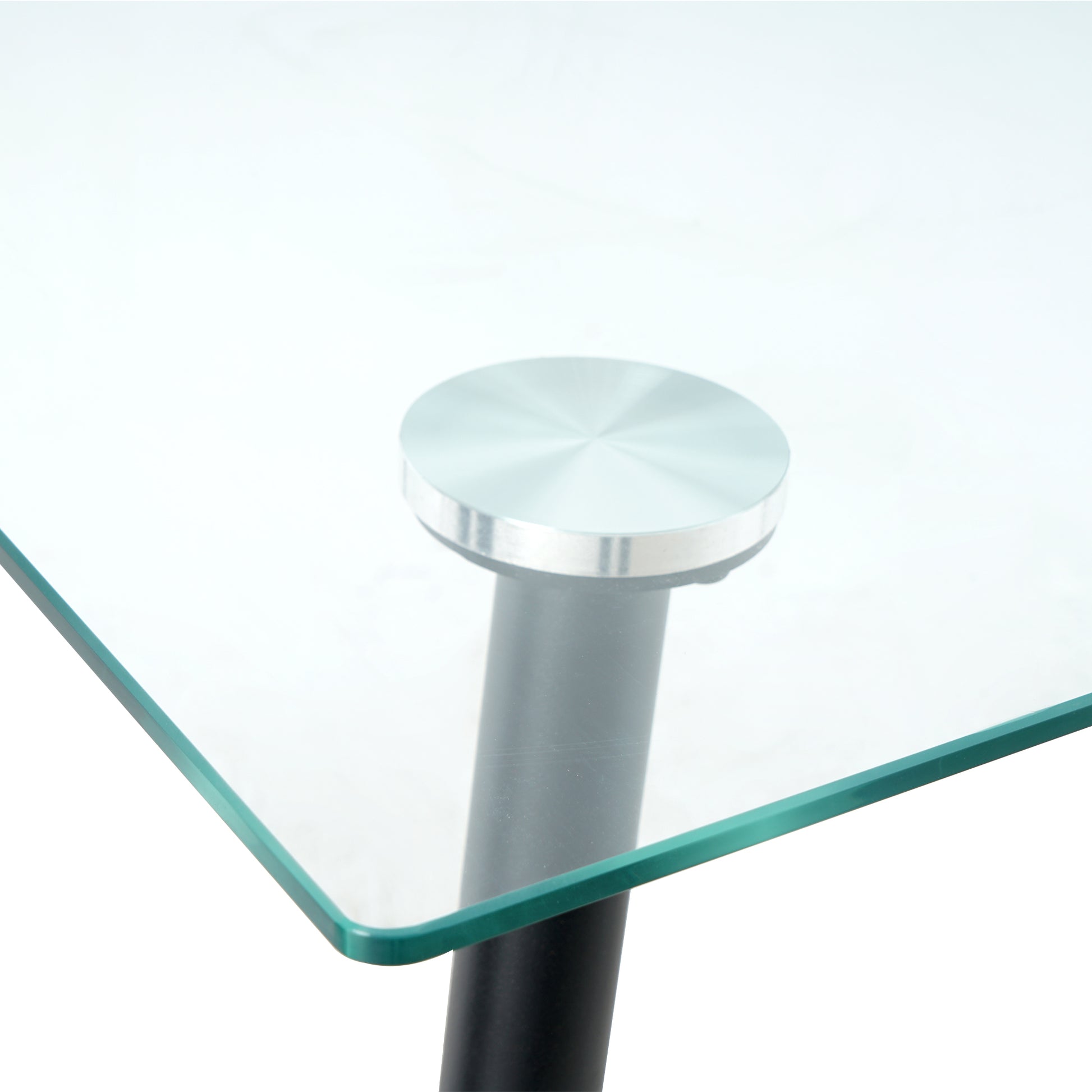 Modern Kitchen Glass Dining Table 51" Rectangular Tempered Glass Table Top,Clear Dining Table Metal Legs, Black Legs Black Rectangular Glass