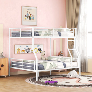 Full Xl Over Queen Metal Bunk Bed, White White Iron