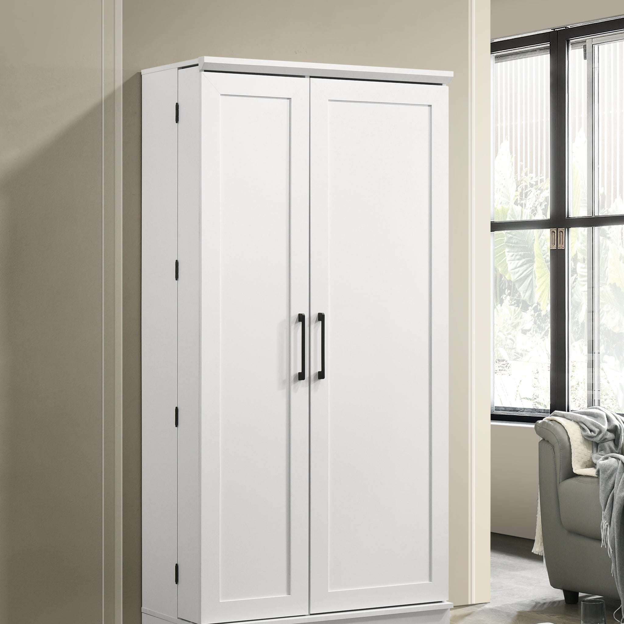 Lincoln 35" White Storage Cabinet With Swing Out Storage Door White Wood